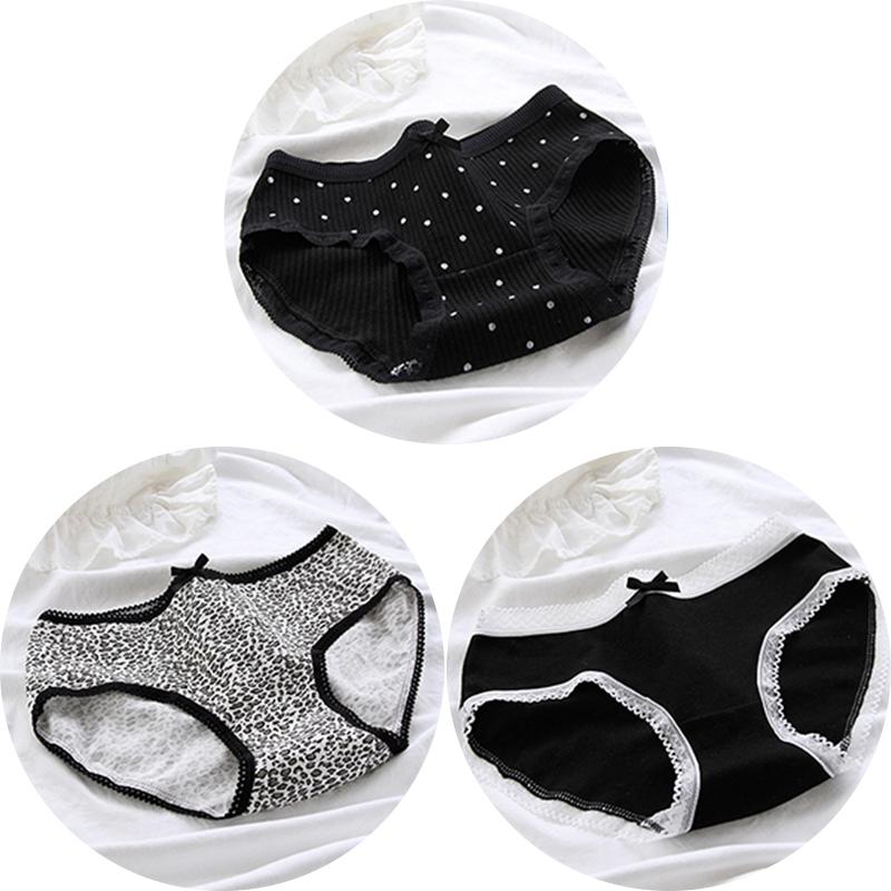 

3Pcs/set Women Sexy Cotton Panties Underwear Seamless Soft Briefs Skin-Friendly Female Lingerie Mid-waist Black Underpants L(50-60kg)&3pcs