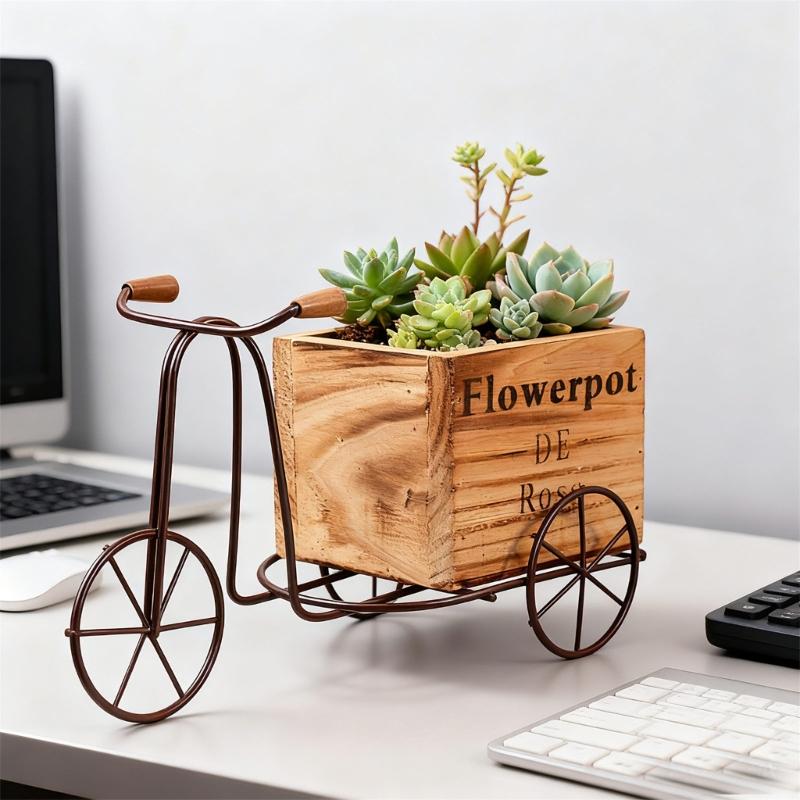 Durable Iron and Wood Bicycles Flower Pot Resistant to Weather for Outdoor Use in Gardens Balconies Long Terms