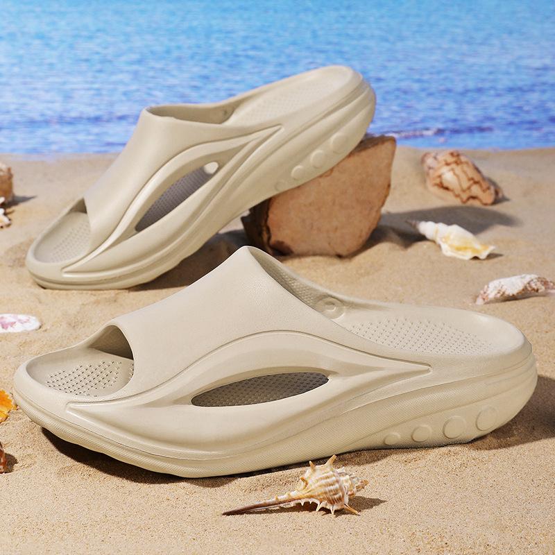

Летние мужские тапочки, нескользящие для ношения на улице, домашние прохладные тапочки для мужчин, для занятий спортом на открытом воздухе, повседневные на толстой подошве, пляжные прохладные тапочки 45-46 бежевый
