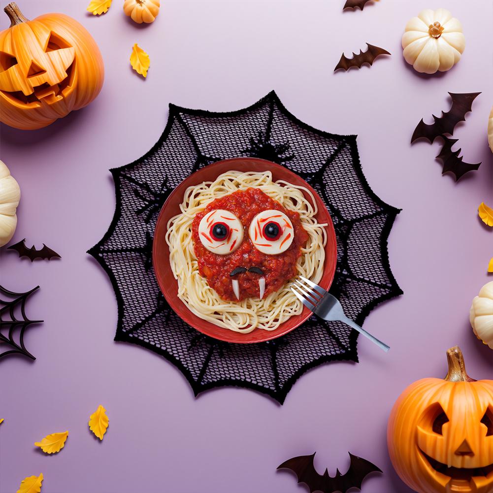 Halloween Spider Web Placemats Spiderweb Coasters Placemat Halloween Black Lace Placemat for Dining Table Halloween Decoration
