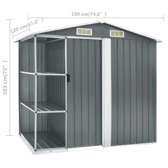 VidaXL Garden Shed with Shelf Grey 205x130x183 Cm Iron