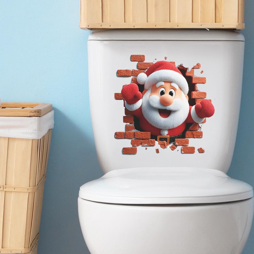 Personalisierte Wanddurchbrechende Weihnachtsmann Toilettenaufkleber, Badezimmer- und Heimdekorationsaufkleber