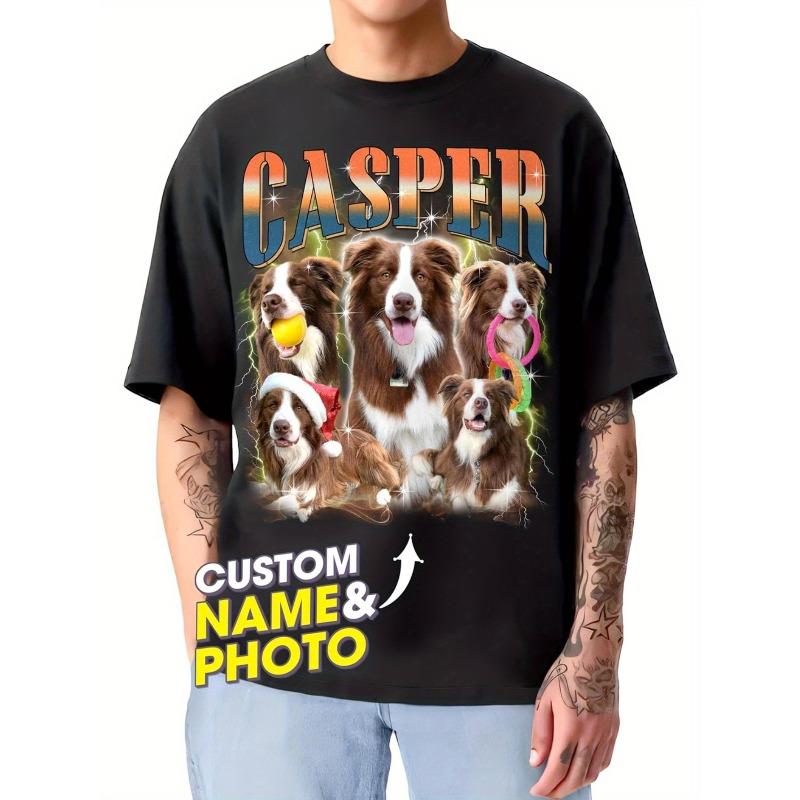 

European sizes Personalized Pet Photo Custom T-Shirt - Anniversary Gift for Pet Lovers - Soft Breathable Fabric -Men s Casual Casual Attire 4XL чорний