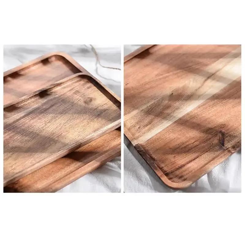 Natural Acacia Wood Tray Coffee Tray Rectangular Plate Fruit Snacks Food Storage Trays Dessert Candy Tray Gongfu Tea Tray