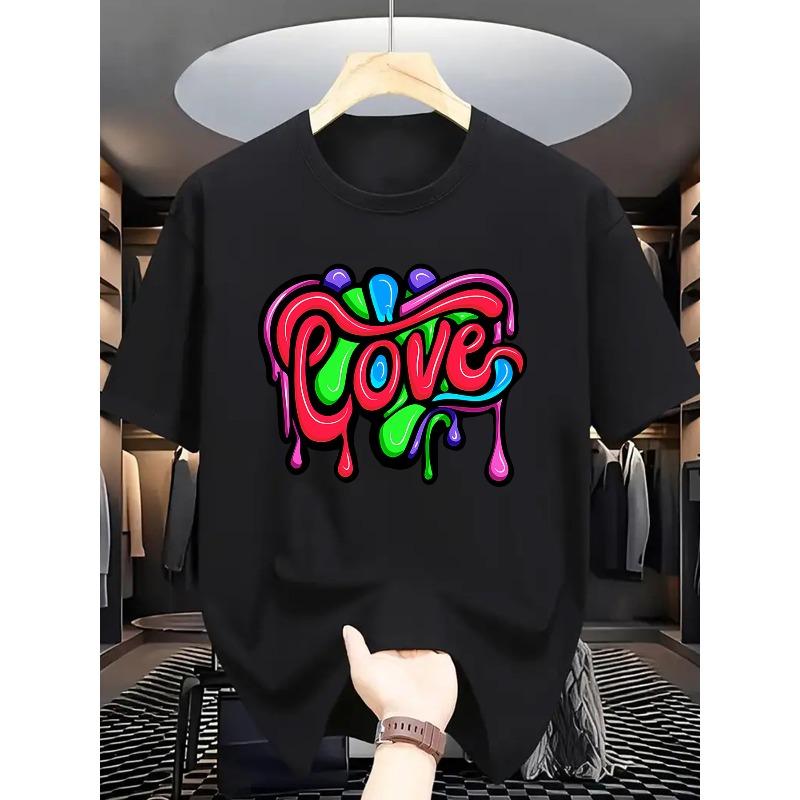 European Size Summer Men'S Fashion Short-Sleeve T-Shirt with Letter Pattern Print