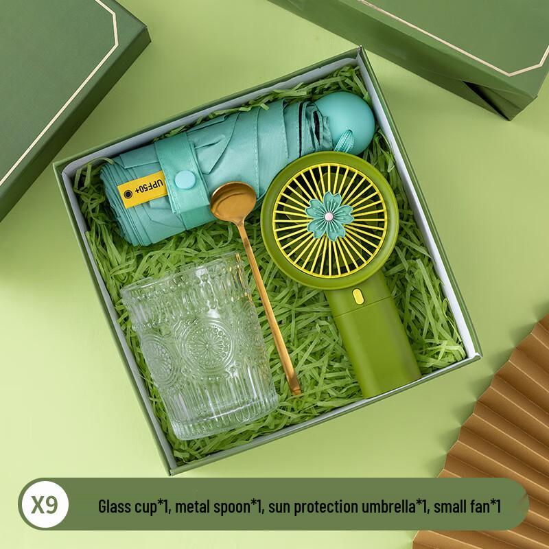 

Everyday Essentials Gift Set with Glass Cup, Umbrella & Fan