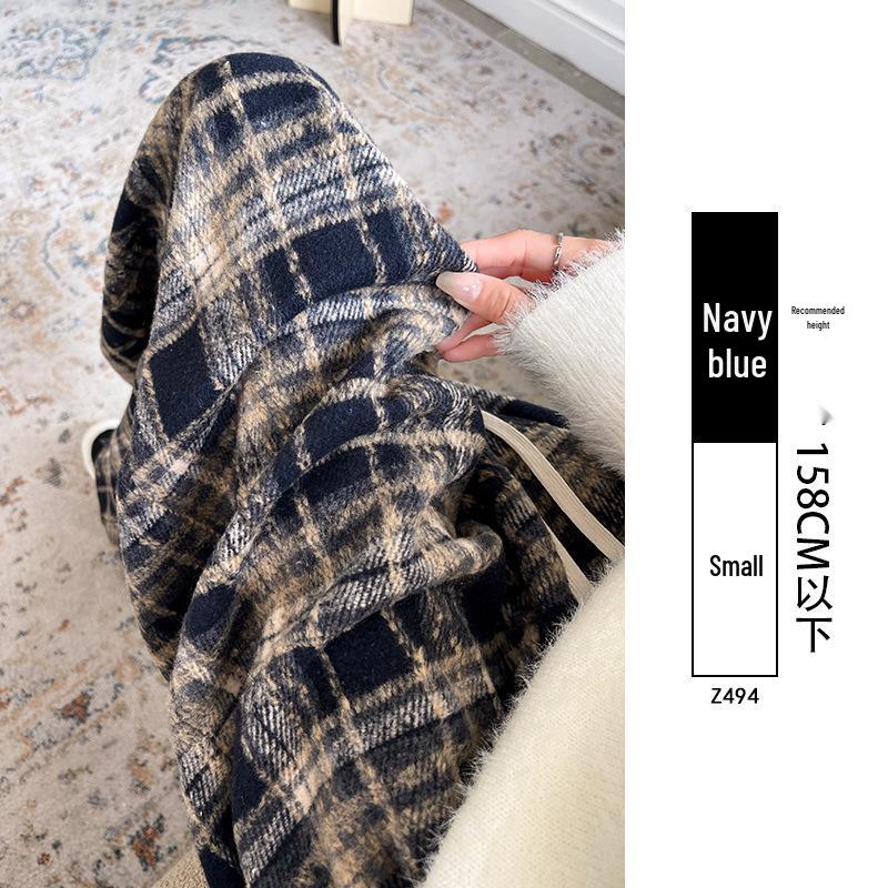 Women's Plaid Velvet-Lined Wide-Leg Pants - Autumn/Winter 2025 Retro Style