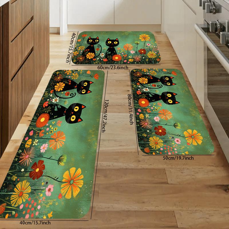 

VIKAMA Dark Green Carpet Black Cat Floor Mat 3pc Kitchen Rug Doormat Welcome Mat Soft Winter Carpet For Live Room Warm Home Deco 40X60CM (1.3X2FT