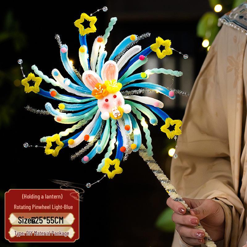 Lanterna Giratória Luminosa Feita à Mão para o Festival do Meio Outono - Kit DIY de Lanterna de Flores para Crianças