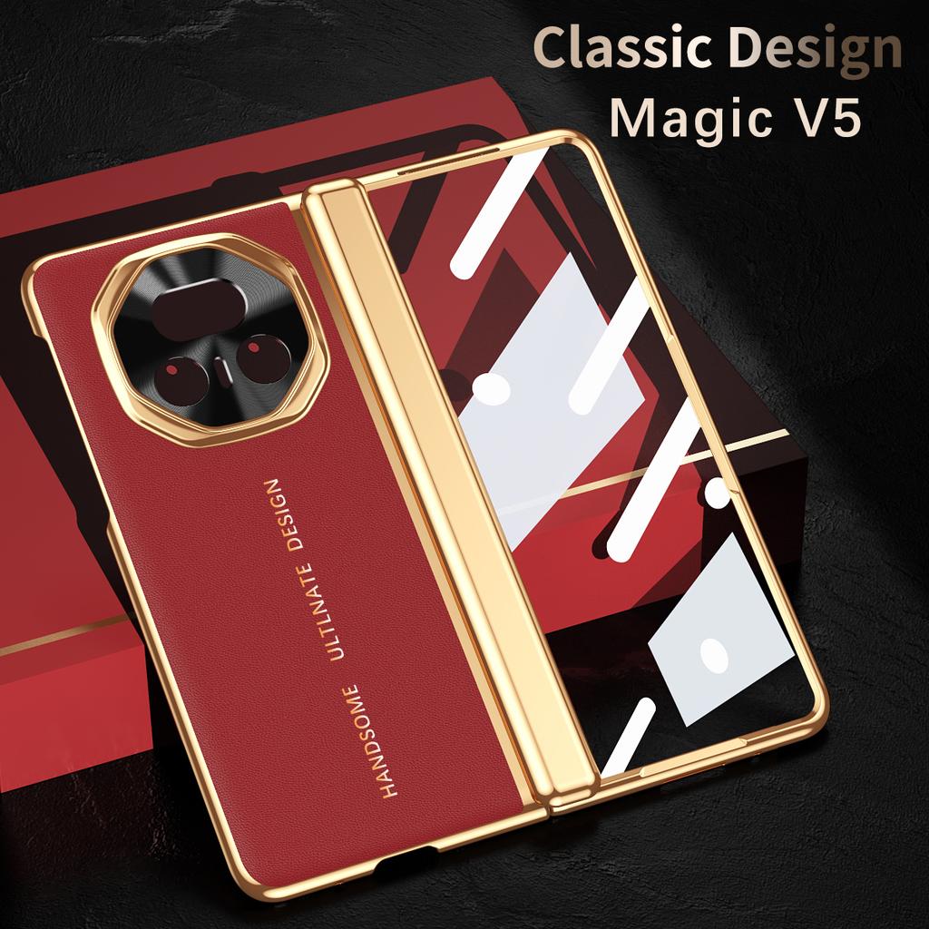 For Honor Magic V5 and Magic V3 Case Ultimate Design Leather Dual Hinge Protection Anti-Scratch and Anti-Fingerprint Case Cover