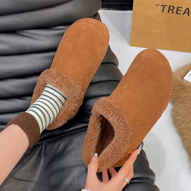 Platform-soled Boken Shoes Women's 2025 Autumn and Winter New One-pedal Fluffy Cotton Shoes Piled and Thickened Small Potato Snow Boots