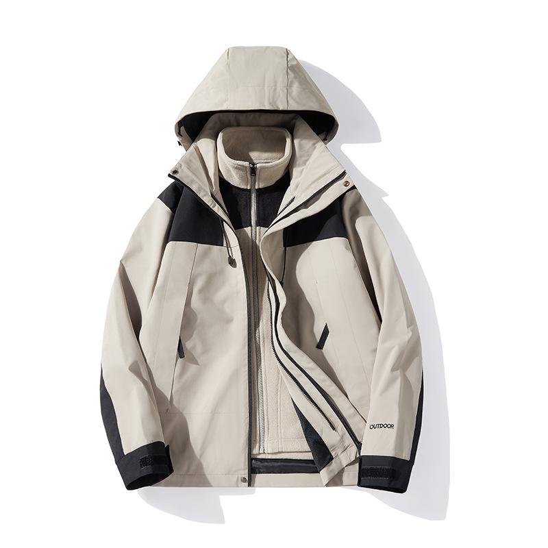 

2024 Winter Three-in-One Windproof Jacket - Gray: Thickened, Two-Piece Couples Outdoor Wear L