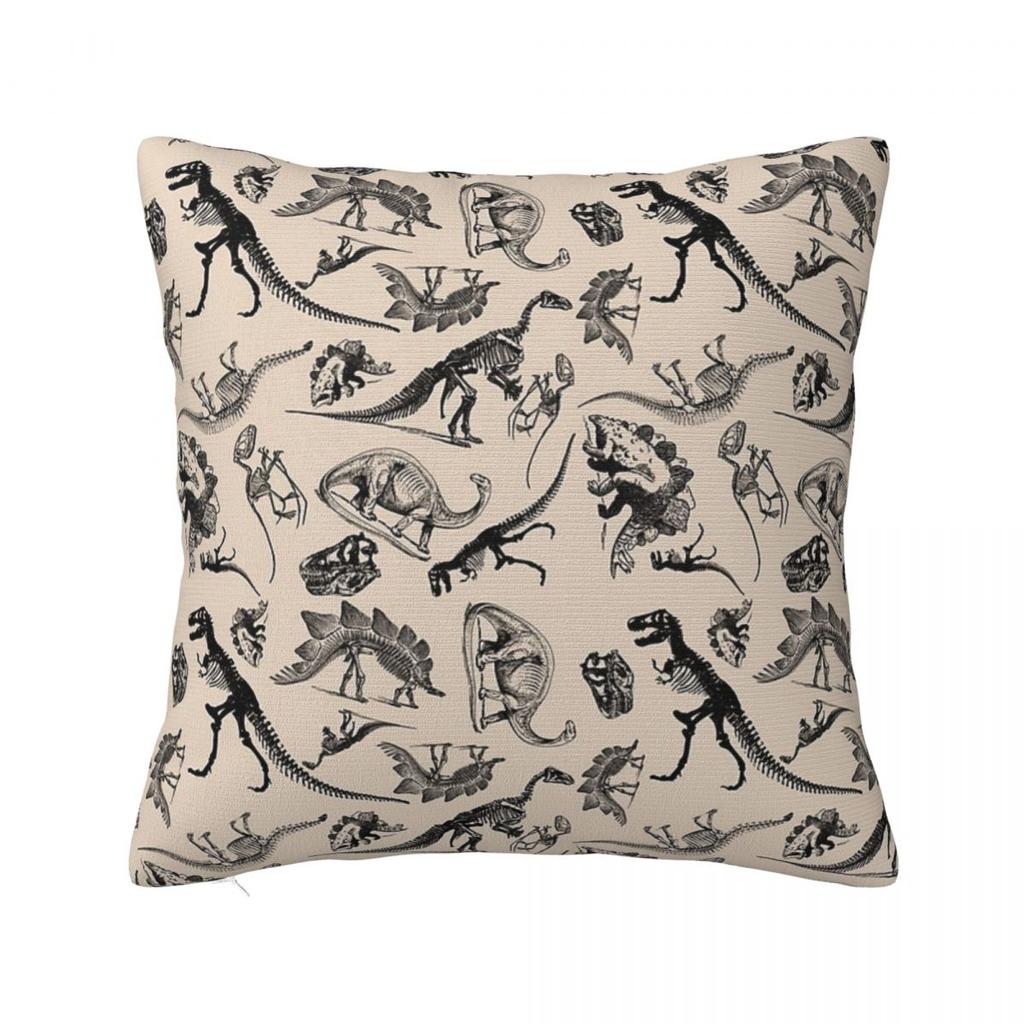 Vintage Museum Dinosaurs And Skeletons Black And Cream Square Pillowcase Pillow Cover Cushion Throw Pillow for Home Bedroom
