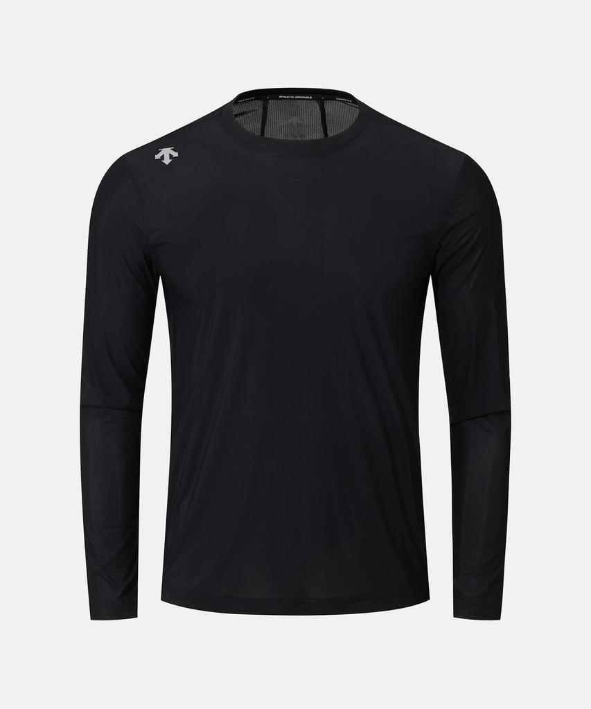 DESCENTE Engineered Run Mesh Color Block Long Sleeve T-Shirt Black Sr323Rtl81