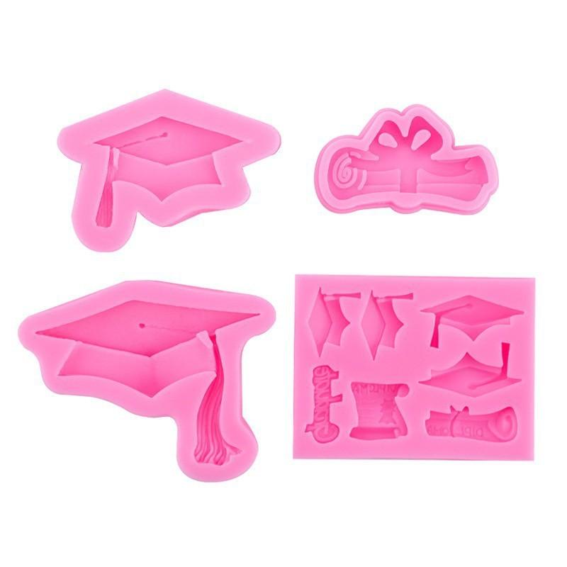 Silicone Graduation Cap Diploma Mold Set for Fondant Cake Chocolate Baking Decoration Tools Flexible Non-Stick Molds for Edible Crafting