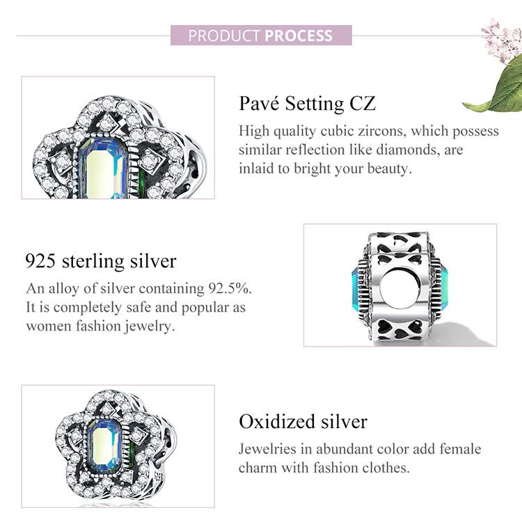 Bamoer 925 Sterling Silver Delicate Flower Charm Fit for Women Shining Stone Charms Original Bracelet & Bangle Fine Jewelry Gift