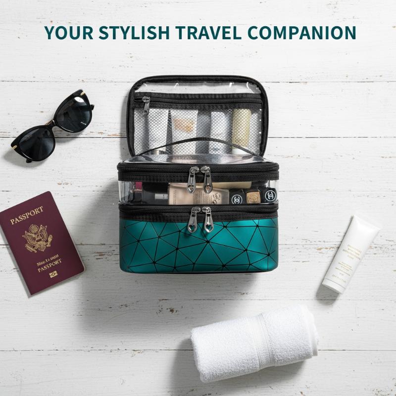 Double-layer Portable Large Capacity Makeup Bag Handheld Travel Waterproof Toiletry Bag Portable Cosmetics Storage Pouch