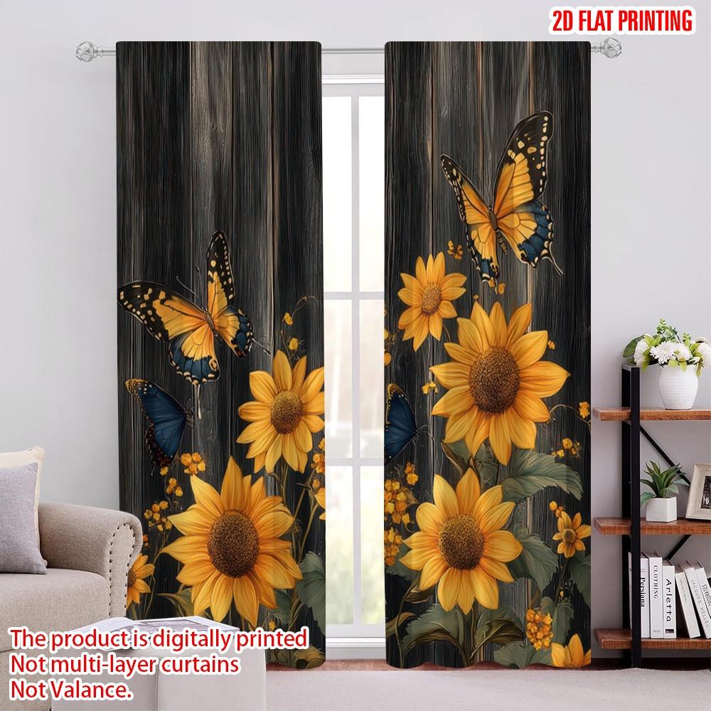 

2D flat printing 2pcs Party Curtains Vintage Sunflower Durable Polyester,Without Electricity Party Decorations Use for Holiday 52.50 × 116.00 cm 2 pcs