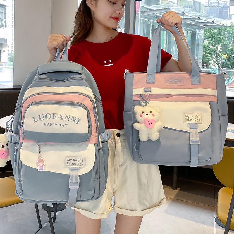 School Bag Girls High School Students High Quality Fashion Burgundy Junior High School Students Multi-layer Elementary School Students Backpack