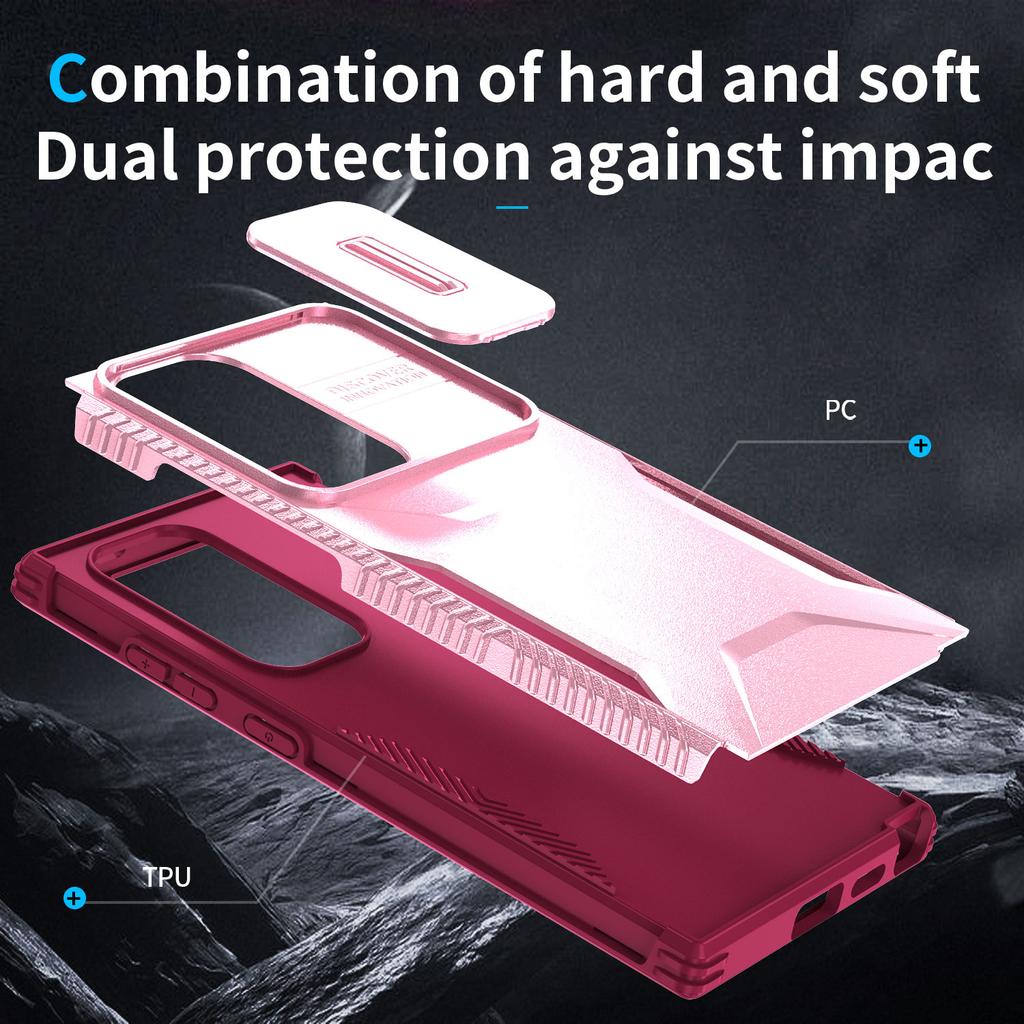 For Samsung Galaxy S24 Ultra Case with Slide Camera Guard PC+TPU Anti-Slip Phone Cover