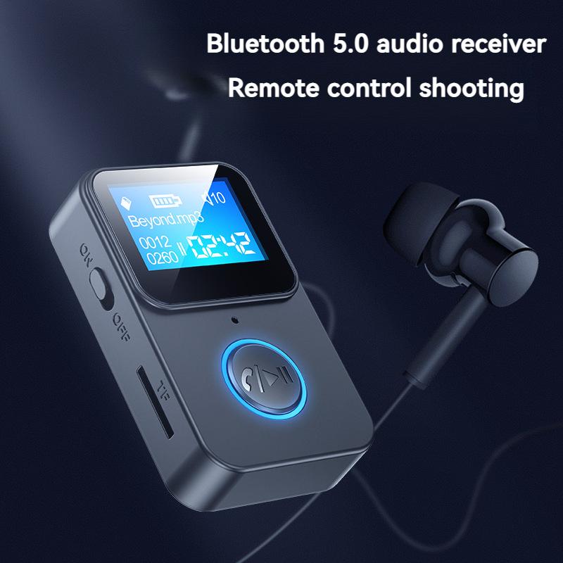 Bluetooth Adapter with Screen, 5.0 Audio Receiver, Bluetooth MP3 Player, Remote Control for Taking Photos