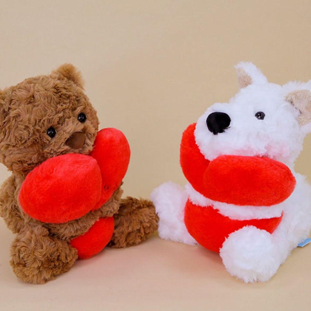 PP Cotton Hold Heart Rabbit Plush Doll Fluffy West Highland Dog Doll  Decoration Gifts