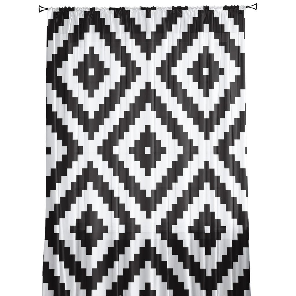 Perdele din tul cu geometrie neregulată, alb, negru