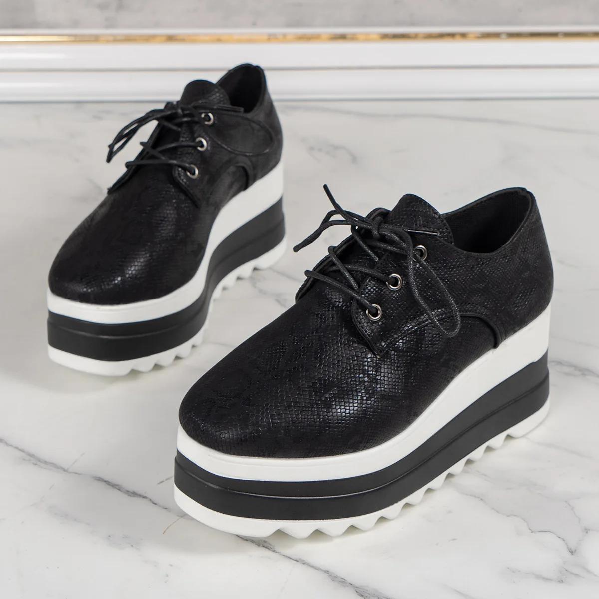 

Туфли на платформе для женщин весна-осень женская обувь толстая подошва увеличенный повседневная обувь круглый носок 2024 дышащая женская обувь EUR 36 чёрный