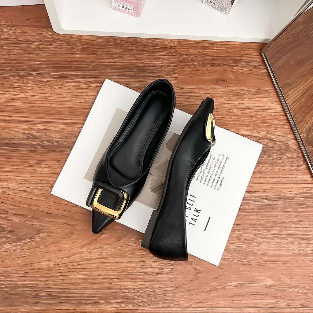 Single shoes 2025 spring women's outer wear professional style flat shoes women's soft soles are not tired feet casual shoes thick heel pointed wome