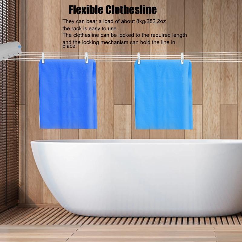 Telescopic Retractable Clothesline Wall Mounted Drying Rope Hanger Space-Saving for Indoor Outdoor Bathroom Balcony Laundry Drying Use