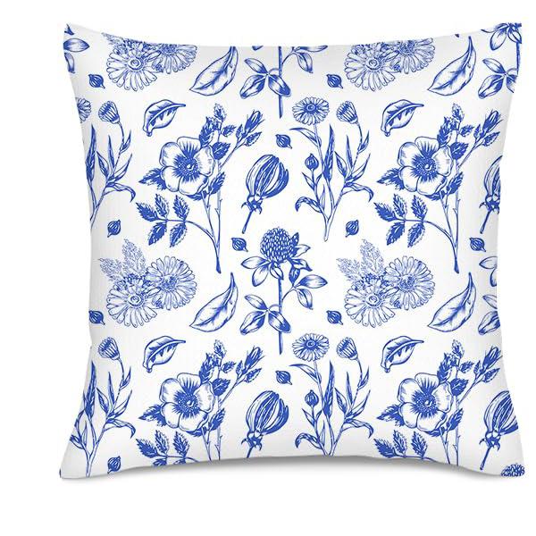 Home Decor Blue Floral & Bird Pattern Pillow Covers Pattern Cushion Cover Suitable For Sofa Bedroom Car Pillow Cover