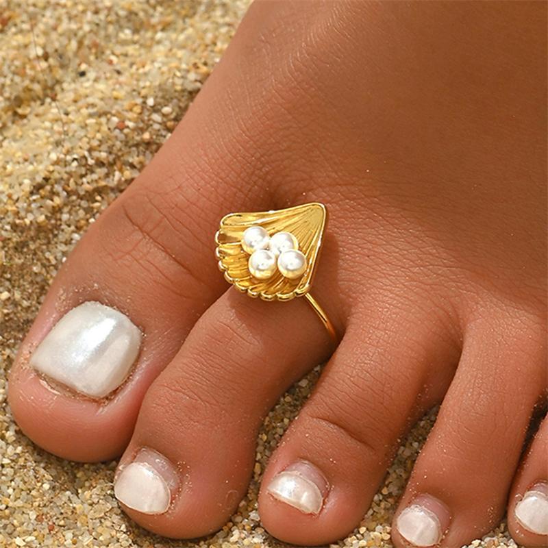 

Vintage Pearl Shell Foot Toe Rings For Women Summer Fashion New Ocean Jewelry Gift Party Beach Vacation anillos resizable