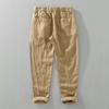 Men's Summer Straight-Leg Ramie Casual Pants, Japanese Retro Loose-Fitting Breathable Cotton-Linen Cropped Pants