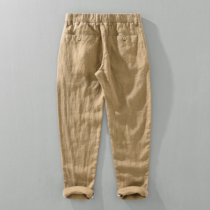 Men's Summer Straight-Leg Ramie Casual Pants, Japanese Retro Loose-Fitting Breathable Cotton-Linen Cropped Pants