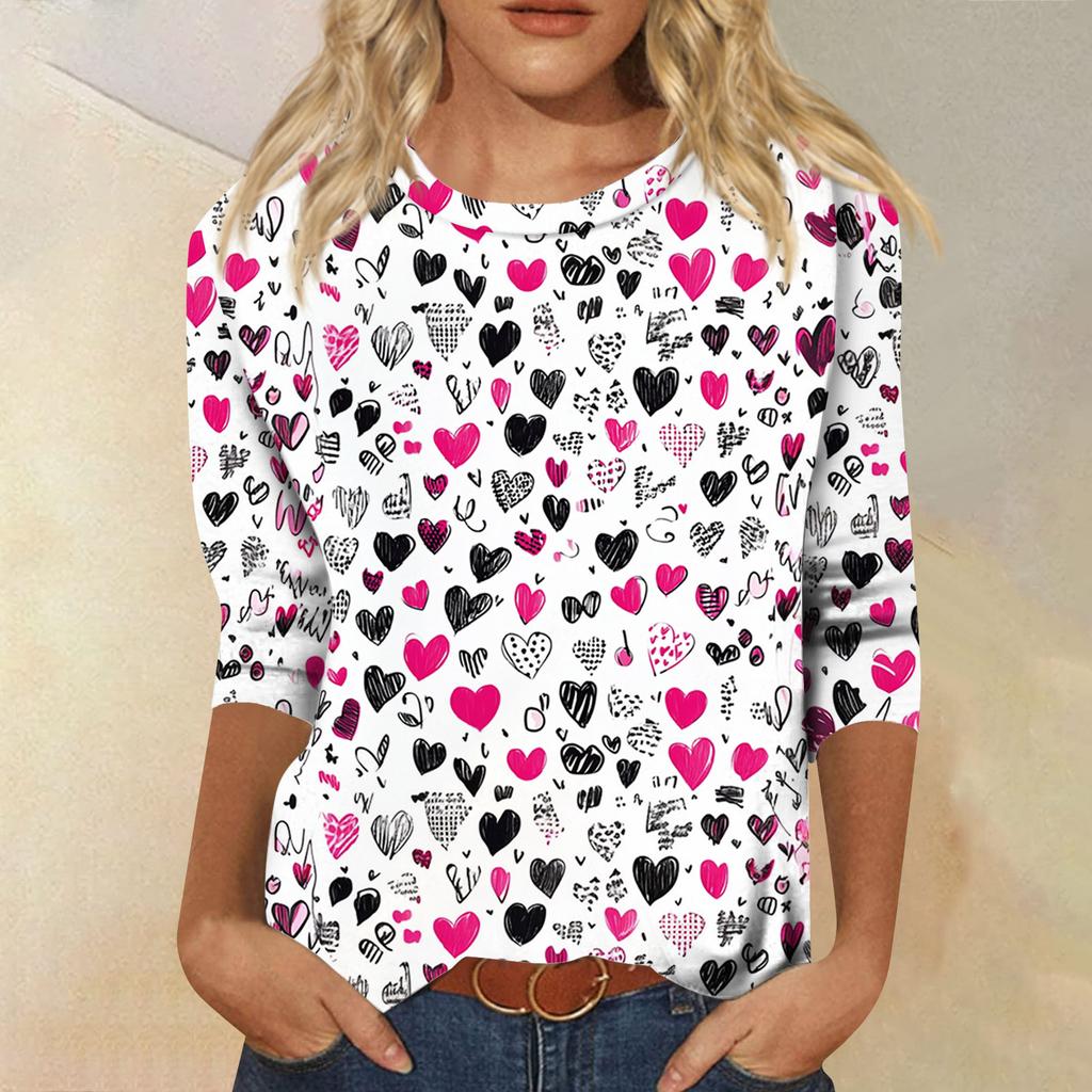 Women's Tops Three-quarter Sleeve Shirt V-neck Loose Casual Shirt Print T-shirt