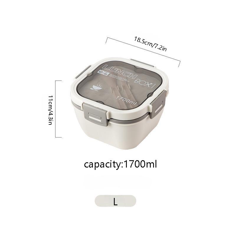 

Double Stackable Lunch Box, 50 oz. Large Salad Bowl, 4 Compartment Tray, 3 oz. Sauce Container, Built-In Reusable Fork & Spoon белый