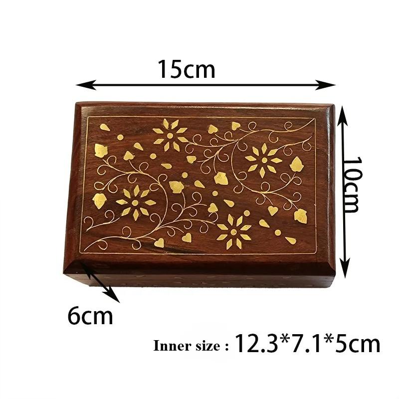 Handcrafted Copper Inlaid Solid Wood Box Jewelry Organizer Indian Rosewood for Watches Stamps Gold Bars