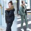Women's Winter Solid-Color Minimalist Warm Set Thickened Hooded Coat with Large Fur Collar + Pants Two-Piece Set
