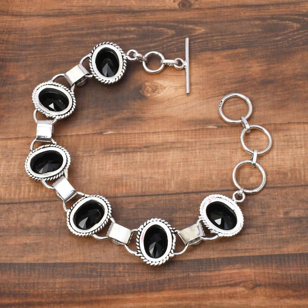 Black Onyx Gemstone : 925 Sterling Silver Handmade Multi Gemstone Bracelet Jewelry