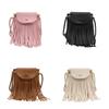 Color Tassel Solid Vintage Pu Water Bucket Handbag Fringe Details Women Fashion