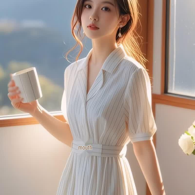 La Chapelle Striped French Short-Sleeve Shirt Dress