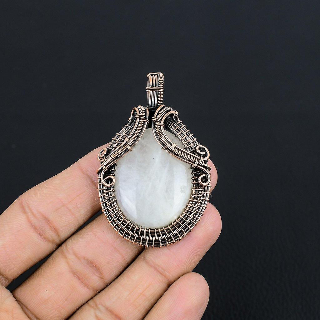 Moonstone Pendant Gemstone Jewelry, 999 Copper Wire Wrapped Pendant, Gift For Women Handmade Pendant