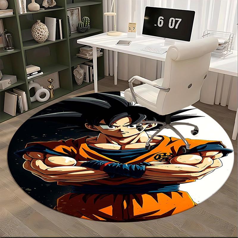 1pc Dragon Ball Z Goku Round Carpet - Anime Cartoon Design Chair Mat, Non-Slip Rug for Office, Home Decor, Living Room