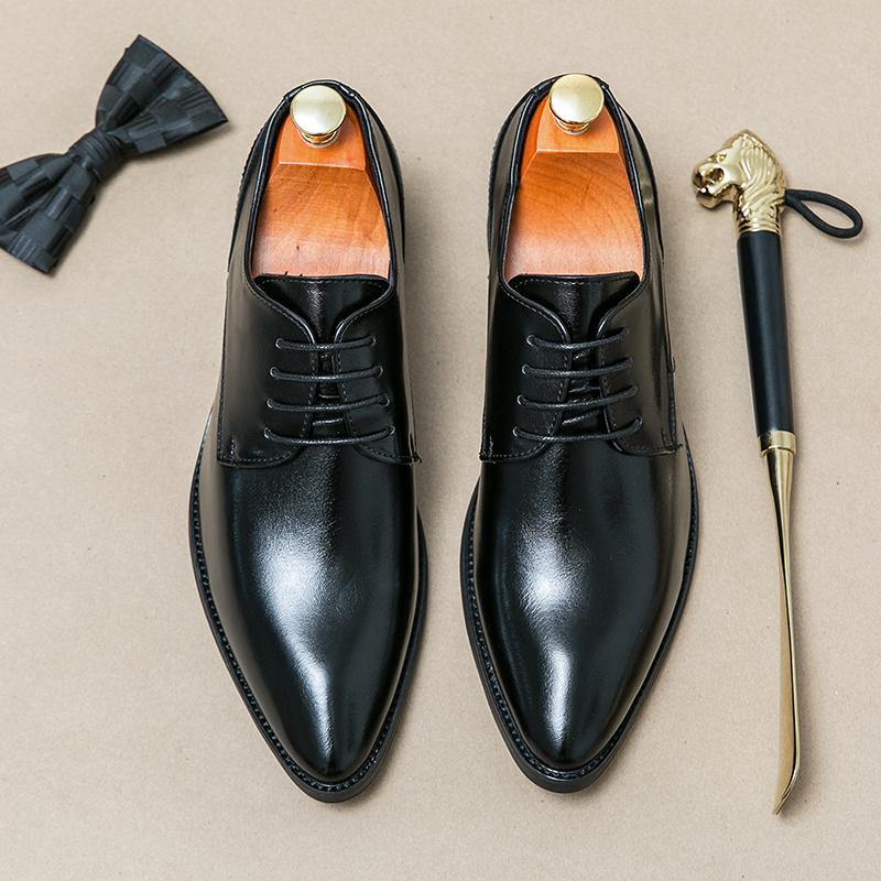Britain New Men Pointed Black Brown Lace Up Casual Dress Homecoming Shoes Male Formal Wedding Oxfords Footwear