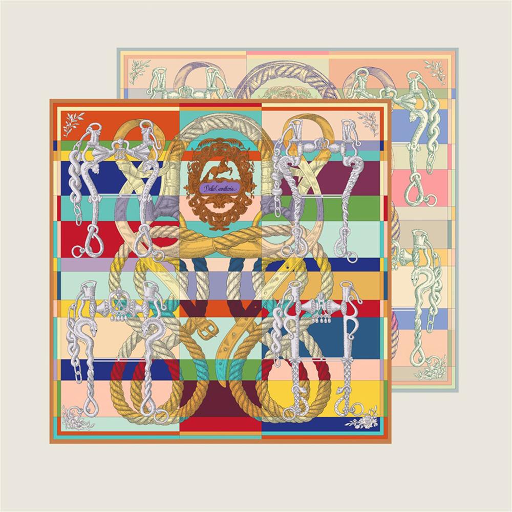 POBING Manual Hand Rolled Twill Silk Scarf Women Rope Double Side Print Square Scarves Wraps Echarpes Foulards Femme Hijab 90CM