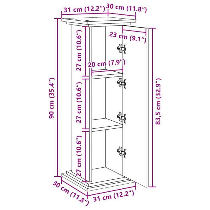 VidaXL Pedestal with Storage Smoked Oak 31x30x90 Cm Engineered Wood, Display Case, Display Stand, Presentation Shelf, Stand 854611