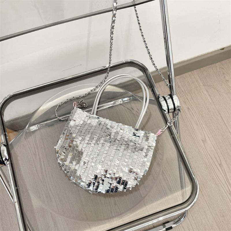 New popular glitter powder with silver sequins niche largecapacity commuting shoulder canvas bag handbag