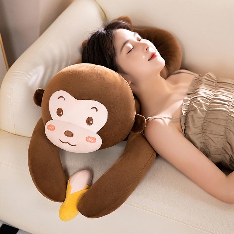 Cute Banana Monkey Plush Toy & Pillow with Long Arms - Multifunctional Curtain Holder