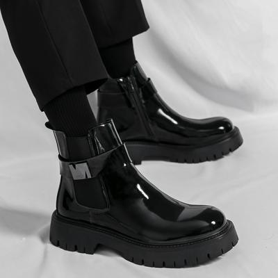 Mode Hohe Qualität Herren Lackleder Glänzende Oberfläche Bequeme Dicksohlige High Top Stiefel Modemarke Herren Rutschfeste Chelsea Boots