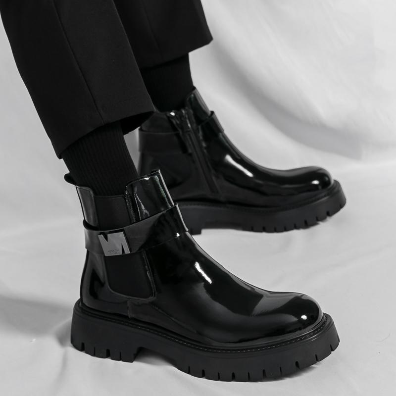 Fashion Luxury Brand High-quality Glossy Leather Shoes Thick Soled Men's High Top Business Shoes Versatile Winter Men's Ankle Boots